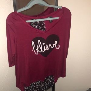 Graphic , floral, burgundy blouse